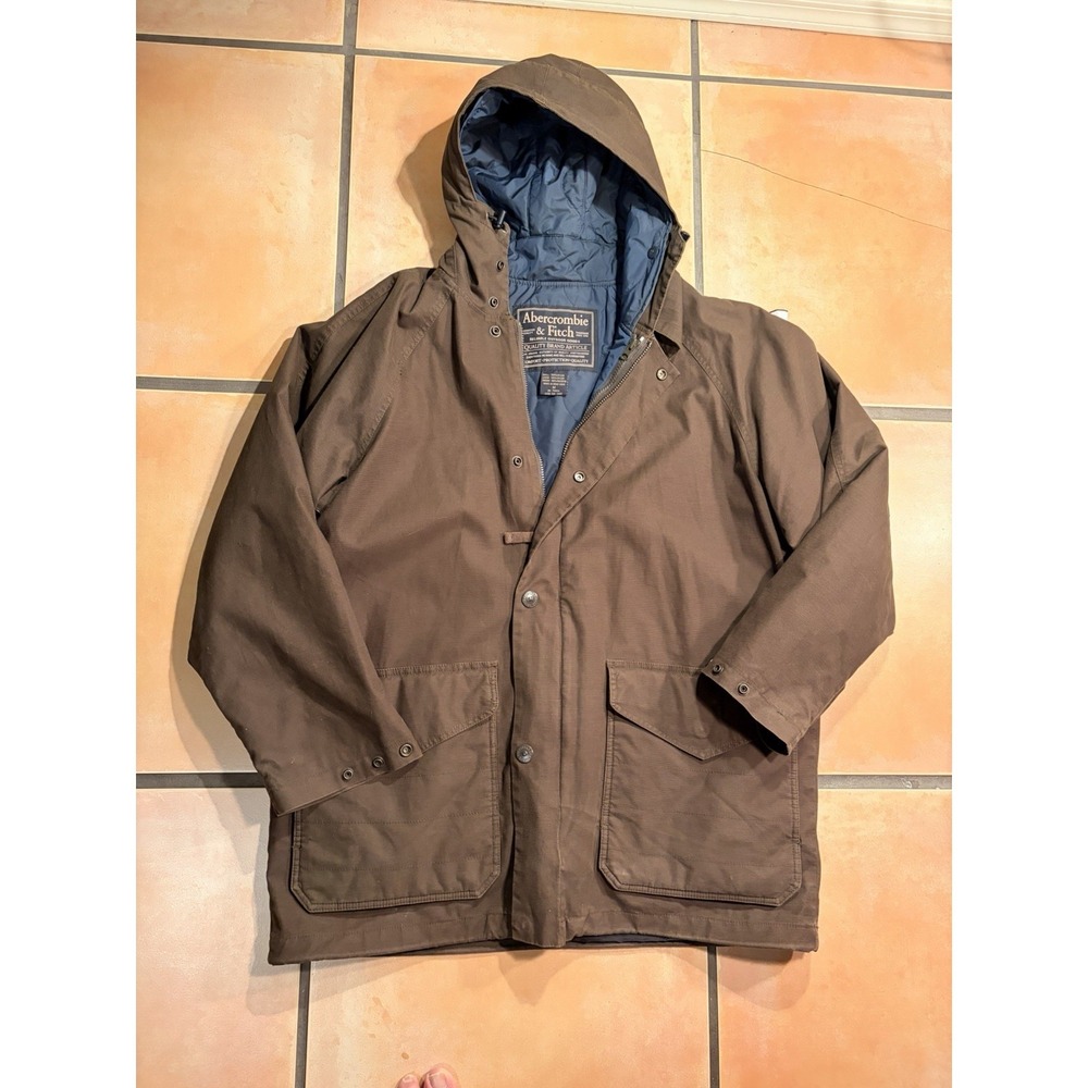 VTG ABERCROMBIE & FITCH Medium Military Zip Parka Jacket w/ Hoodie Liner Brown